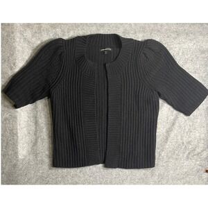 Express Design Studio Black Ribbed Knit Short Sleeve Puff Shoulder Cardigan L